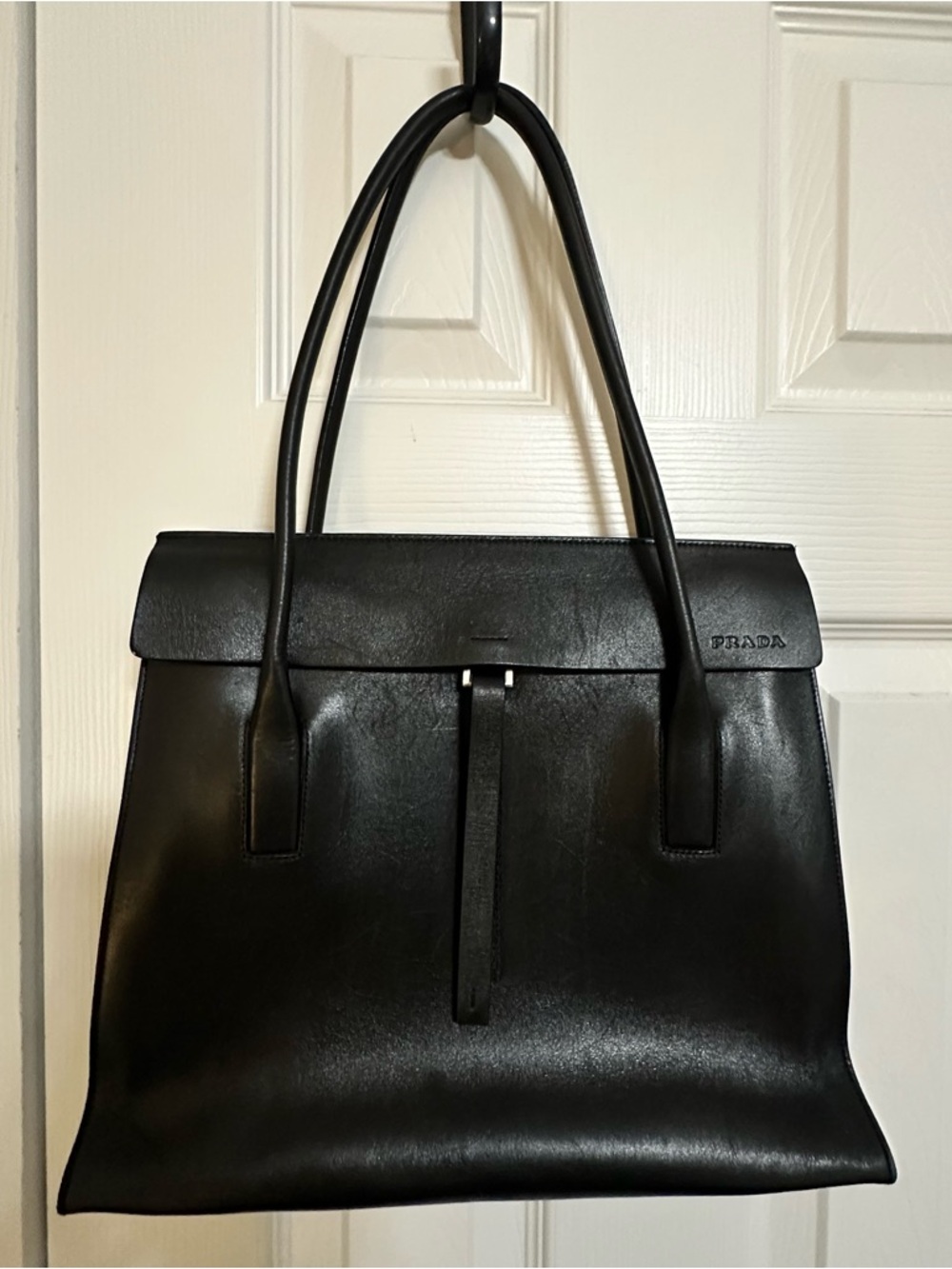 Vintage 1999 Prada B9536 Hunting Leather Tote - Nero